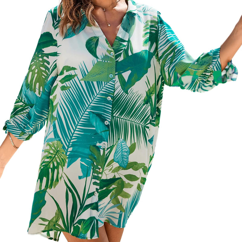 CUPSHE Women Long Sleeve Floral Button Down Shirt Dress