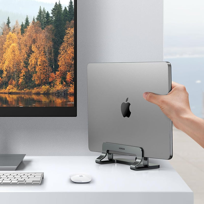 UGREEN Support Ordinateur Vertical en Aluminium Laptop Stand Vertical Porte PC Portable Bureau Réglable Compatible avec MacBook Pro Air MateBook Chromebook Surface Dell HP iPad Pro Air (Gris)