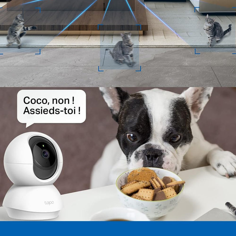 Tapo 2K(3MP) Caméra Surveillance WiFi intérieure 360° C210, Vision nocturne, Notifications en temps réel, Détection de personne, Suivi de mouvement, Télécommande, Compatible avec Alexa