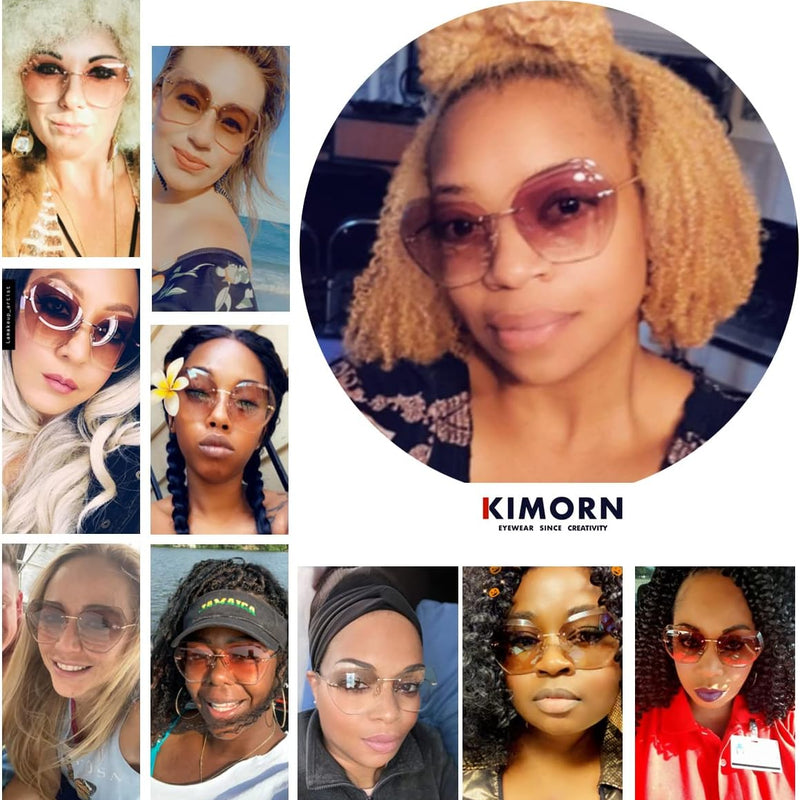 kimorn Women's Sunglasses Diamond Cut Lenses Classic Non-Rimmed AE0534