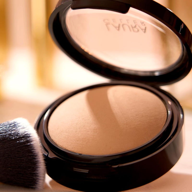 LAURA GELLER NEW YORK Baked Double Take Powder Foundation - Golden Medium - Buildable Medium to Full Coverage - Matte Finish