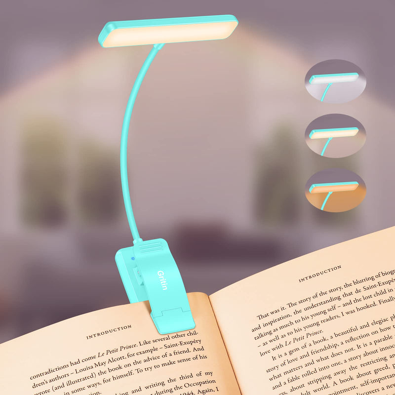 Gritin Lampe de Lecture 19 LED, Liseuse Clip Rechargeable, Protection des Yeux, Gradation en Continu & 3 Couleurs (Ambre/Blanc/Mixte), 360° Cou Flexible, Longue Durée, Portable pour Lire au Lit