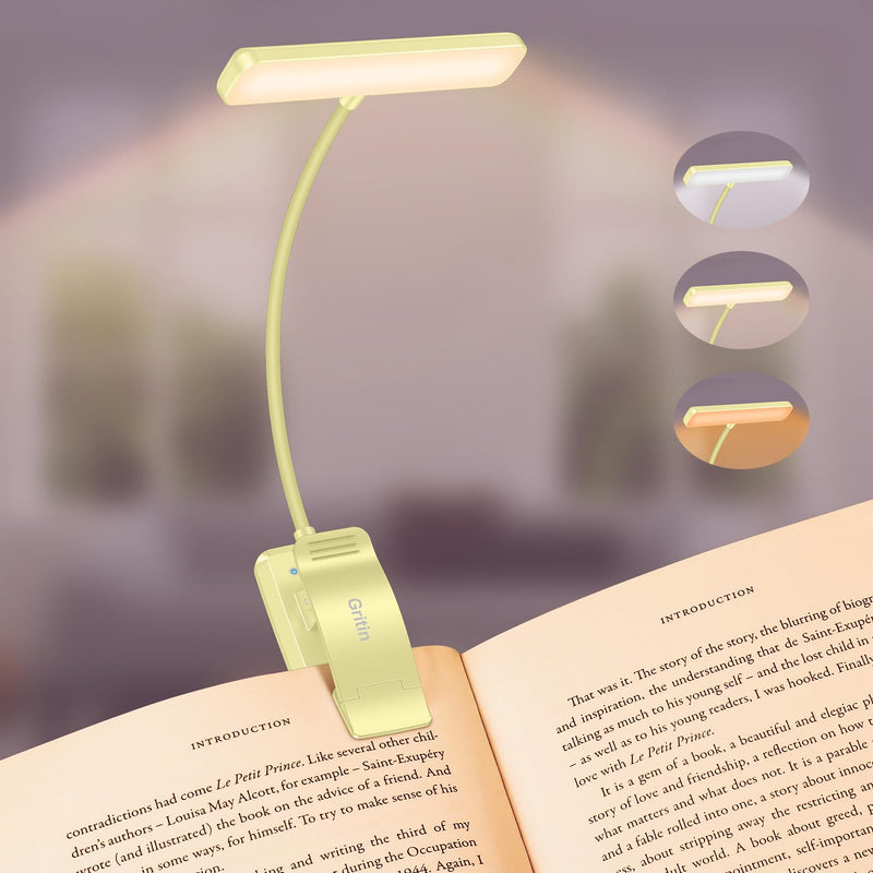 Gritin Lampe de Lecture 19 LED, Liseuse Clip Rechargeable, Protection des Yeux, Gradation en Continu & 3 Couleurs (Ambre/Blanc/Mixte), 360° Cou Flexible, Longue Durée, Portable pour Lire au Lit