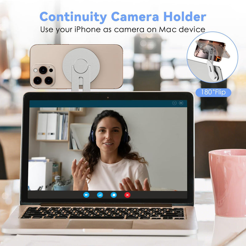 CloudValley Support Téléphone Magnétique pour Ordinateur Portable, Caméra de Continuité 3D Réglable pour iPhone Mag et Tous Les Téléphones, Holder Oliable pour Tesla, PC et Moniteur de Gym, Argent