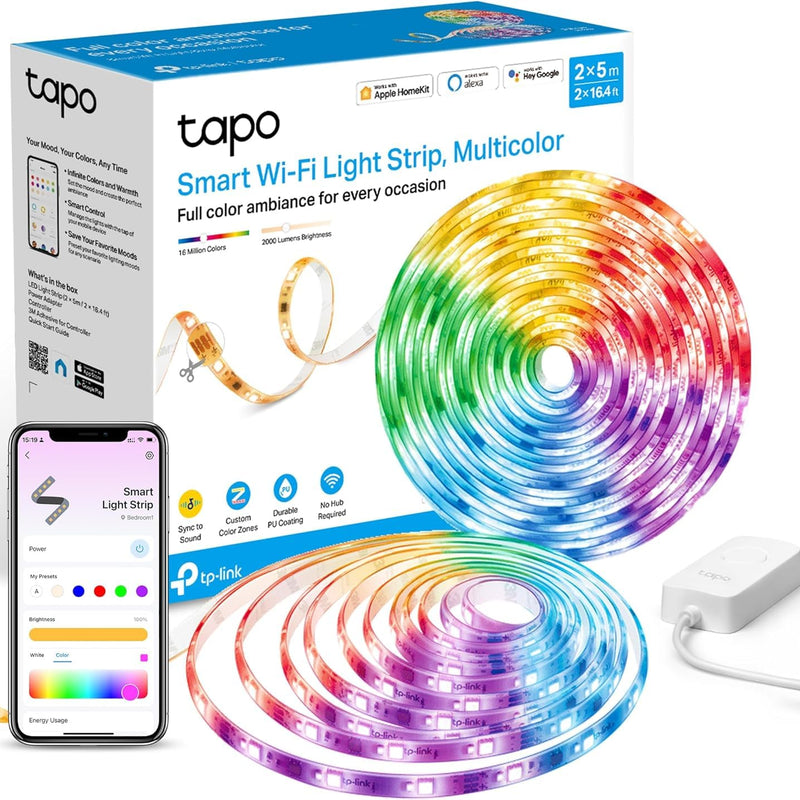 Tapo Ruban LED Connecté WiFi RGB 5m, Bande LED Chambre Multicolore, Haute luminosité et Durable, Contrôle via WiFi App, Commande vocale, Compatible avec Alexa et Google Home, Tapo L900-5