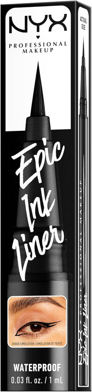 NYX Professional Makeup - Eyeliner Feutre - Waterproof - Tracé Précis - Couleur Intense Tenue Longue Durée - Embout Ultra-Précis - Formule Vegan - Epic Ink Liner - Teinte : Black (01)