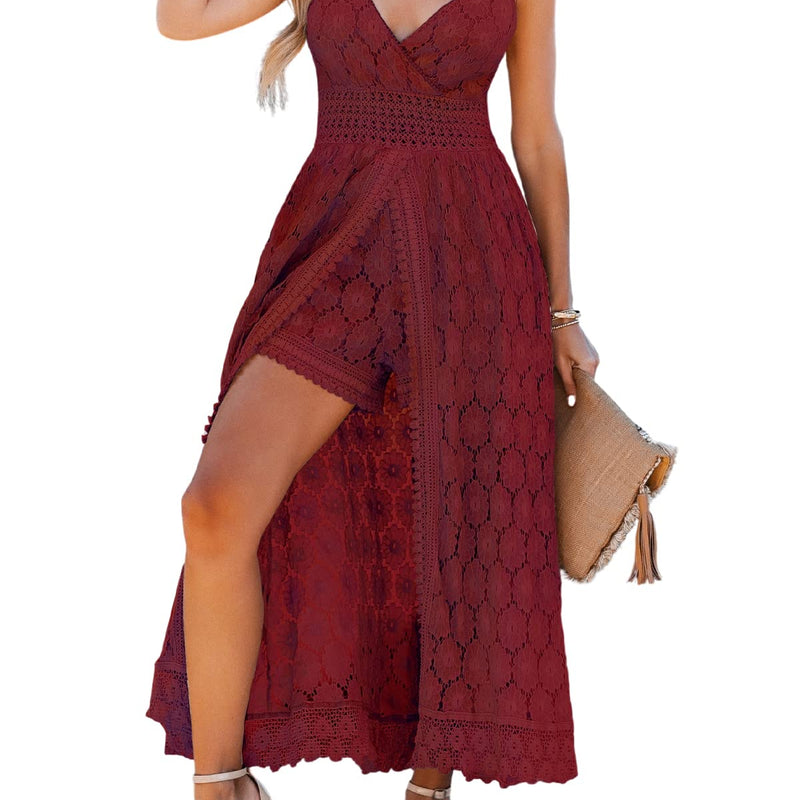 CUPSHE été Femmes Slip froncé Smocks Combinaison Robe col en V Bretelles Speghetti Dos Nu Maxi Haut Bas