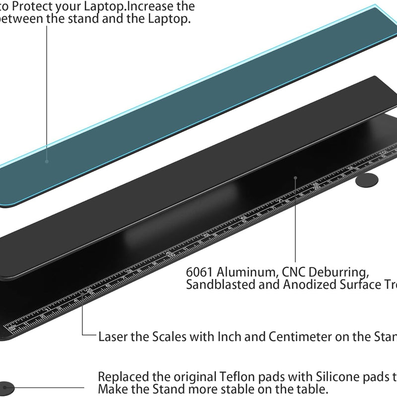 Psitek Laptop Kühlständer Aluminium- Verbesserte Kühlung, Ergonomie, Stabilität und Vielseitigkeit - Kompatibel mit MacBook und Alle Laptop, mit Lineal