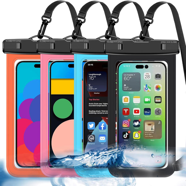 Pack of 4 Multi-coloured Waterproof Phone Pouches, Large Waterproof Phone Pouches (Protection Level: IP68) Outdoor Sports for Apple iPhone, Samsung and up to 7.5 Inches
