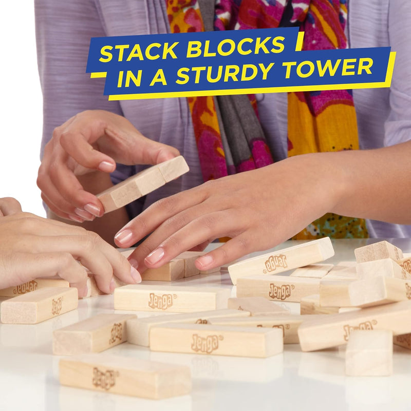 Hasbro Gaming Jenga, Jeu de société en Bois, Jeu de Voyage pour Enfant et familles, Version française, Jeux d'été, Idées Cadeaux d'anniversaire, À partir de 6 Ans