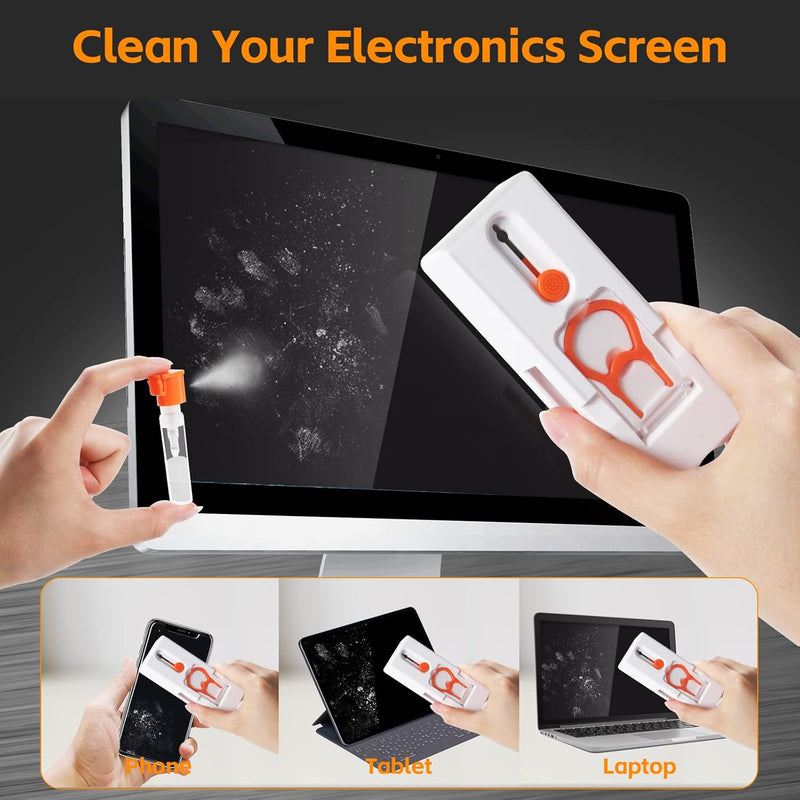 Alyvisun Keyboard Cleaning Kit, 11 in 1 Multifunctional PC Keyboard Cleaner, Keyboard Cleaner Tool Brush, for Tablets, Phones, Computers, Headphones, Orange