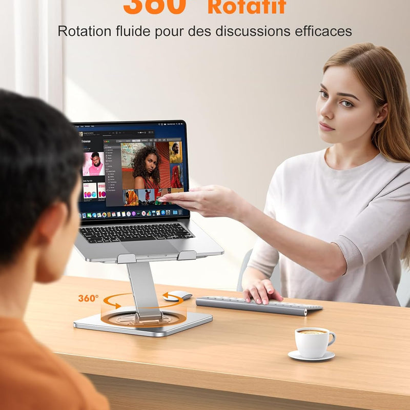 EOIWUY Support Ordinateur Portable Rotation 360°, Support PC Portable Bureau Réglable à Refroidissement Rapide, pour Travail d'Équipe Laptop Stand Ergonomique Racks Compatible avec Tous Laptops 10-16
