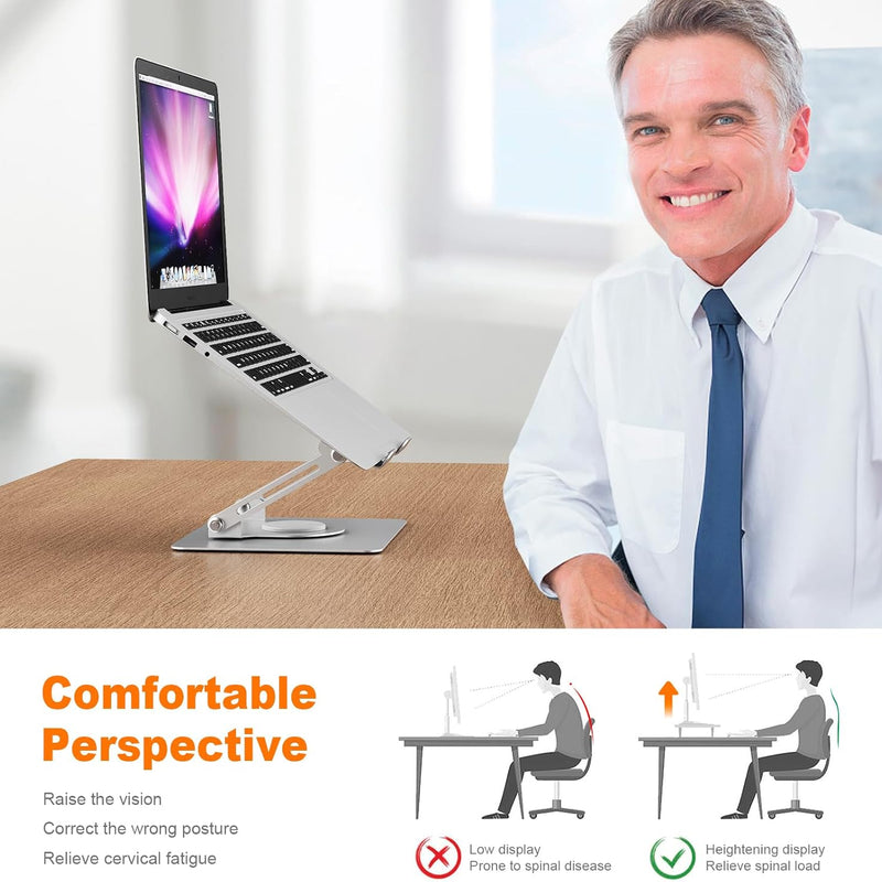 GRIFEMA Support Ordinateur Portable, Support PC Portable Rotatif à 360°, Réglable en Hauteur, Pliable Laptop Stand Compatible avec MacBook Air/Pro, Dell, HP (11-17