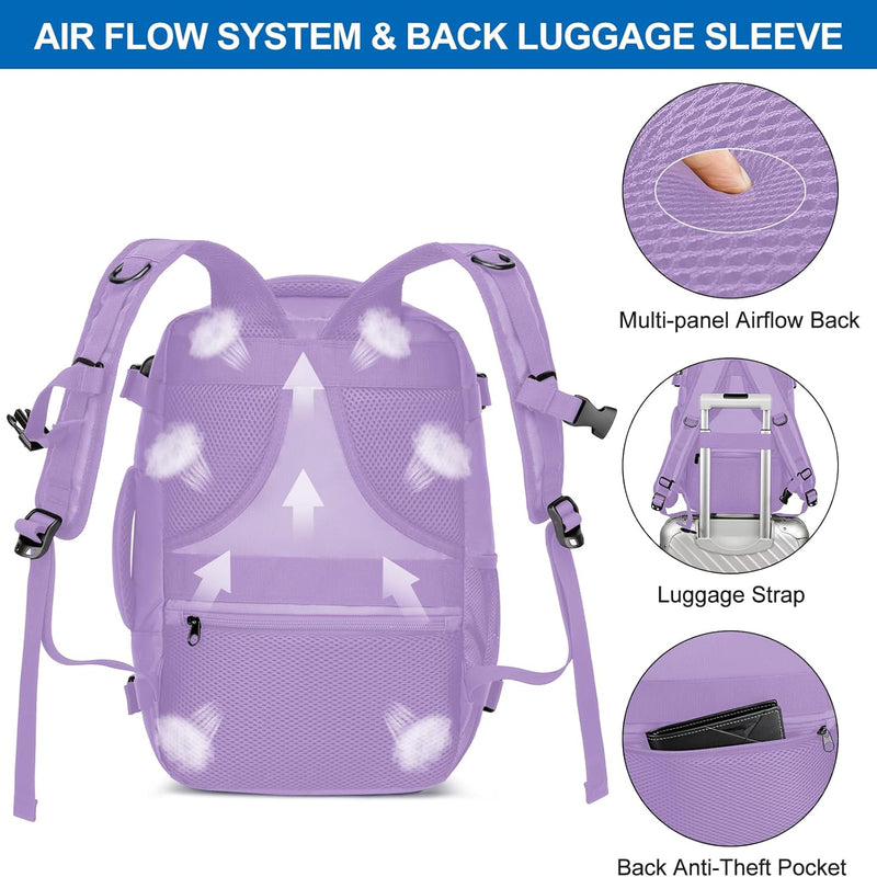 Luggage Cabin Backpack Travel Cabin Airplane Under Seat Hand Luggage Small Travel Bag, Light Purple, Vacation