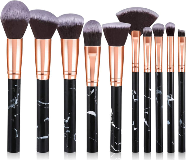 Make Up Start Makers Brushes 10 Pieces Marble Makeup Brush Set Powder Blended Eyeshadow Brush Set for Black Foundation