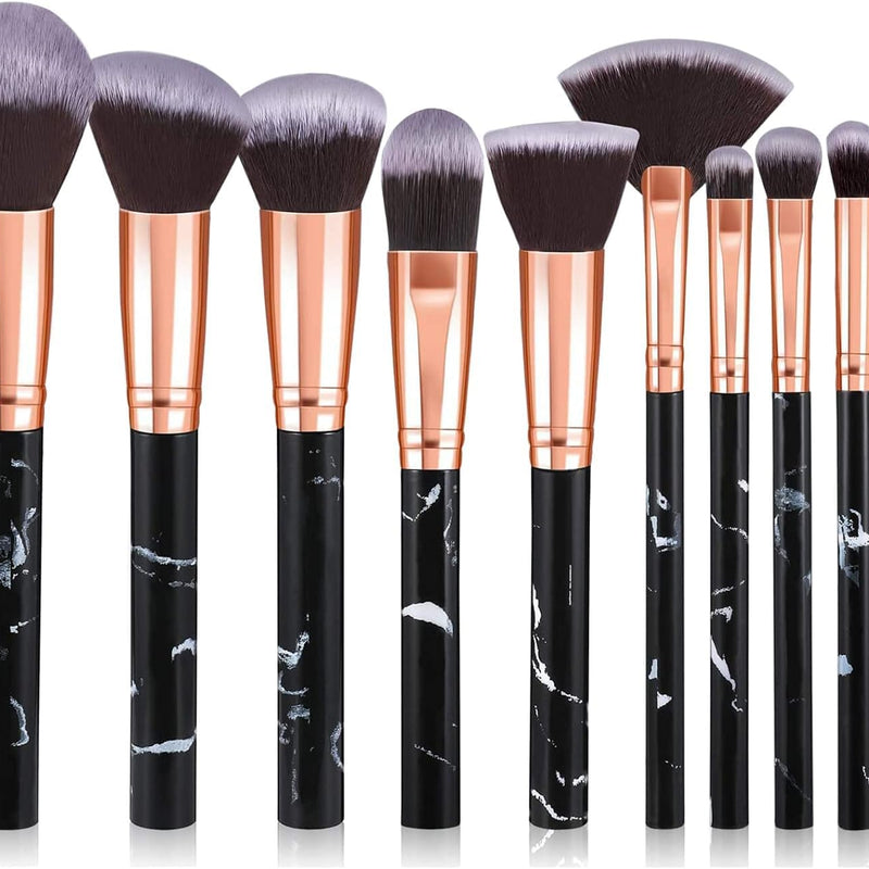 Make Up Start Makers Brushes 10 Pieces Marble Makeup Brush Set Powder Blended Eyeshadow Brush Set for Black Foundation