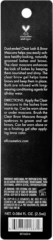 e.l.f. Clear Brow & Lash Mascara, Glossy, Lightweight, Easy to Use, Revitalizes and Gives Brows a Soft, Flexible Hold All Day Long, Compact 2.5 ml, Crystal (Clear)