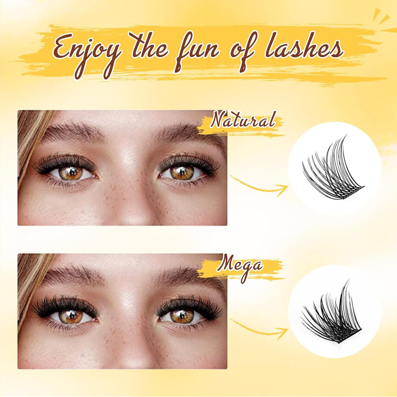 Individual-Lashes 144 Cluster-Lashes QUEWEL DIY Eyelash-Extensions-Kit, Clusters Eyelash Applicator, Cluster Lashes Bond and Seal Super Hold, Clusters Lash Glue Remover Easy to Remove(QU-RR-DH-01)
