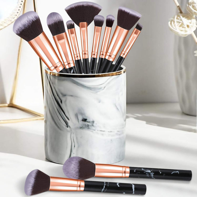 Make Up Start Makers Brushes 10 Pieces Marble Makeup Brush Set Powder Blended Eyeshadow Brush Set for Black Foundation