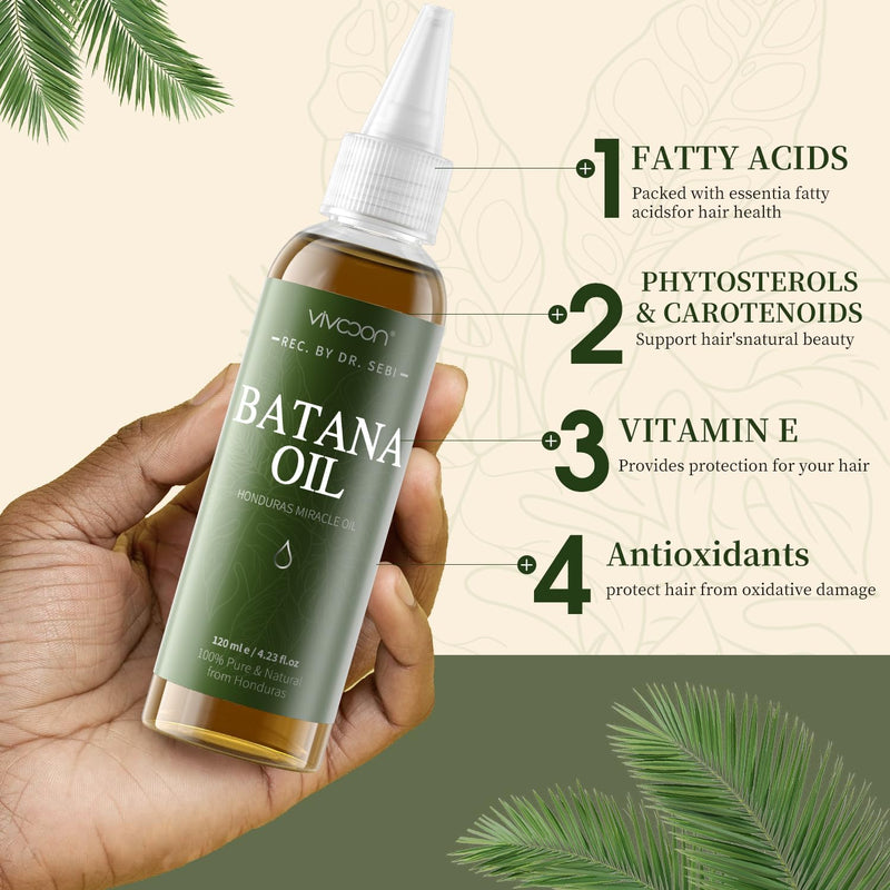 Batana Oil for Hair Growth,100% Pure & Natural Raw Batana Oil, Dr. Sebi Organic from Honduras,Care for Hair Thickness,Scalp&Skin,4.23 fl oz,1 Bottle with 2 Caps