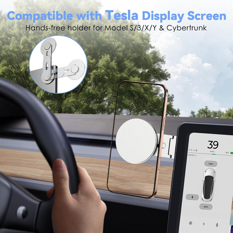 CloudValley Support Téléphone Magnétique pour Ordinateur Portable, Caméra de Continuité 3D Réglable pour iPhone Mag et Tous Les Téléphones, Holder Oliable pour Tesla, PC et Moniteur de Gym, Argent