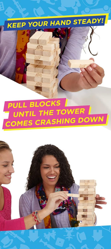 Hasbro Gaming Jenga, Jeu de société en Bois, Jeu de Voyage pour Enfant et familles, Version française, Jeux d'été, Idées Cadeaux d'anniversaire, À partir de 6 Ans