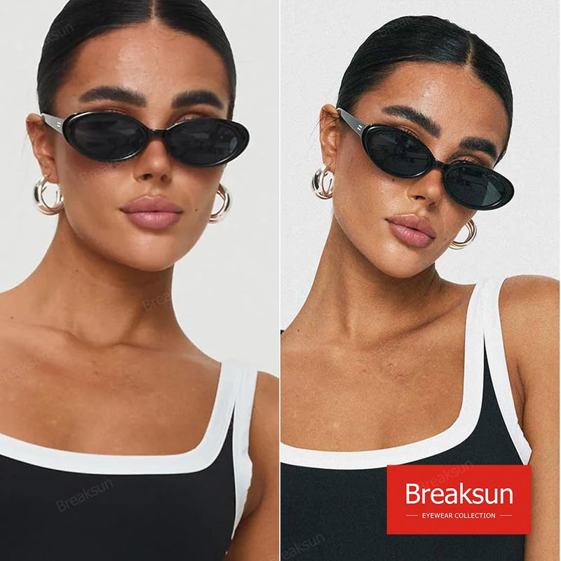 Breaksun Lunettes de soleil ovales rétro pour homme et femme - Petites lunettes de soleil ovales tendance des années 90 - Nuances