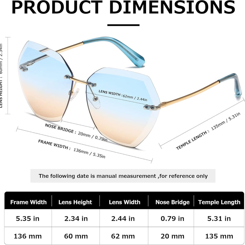 kimorn Women's Sunglasses Diamond Cut Lenses Classic Non-Rimmed AE0534