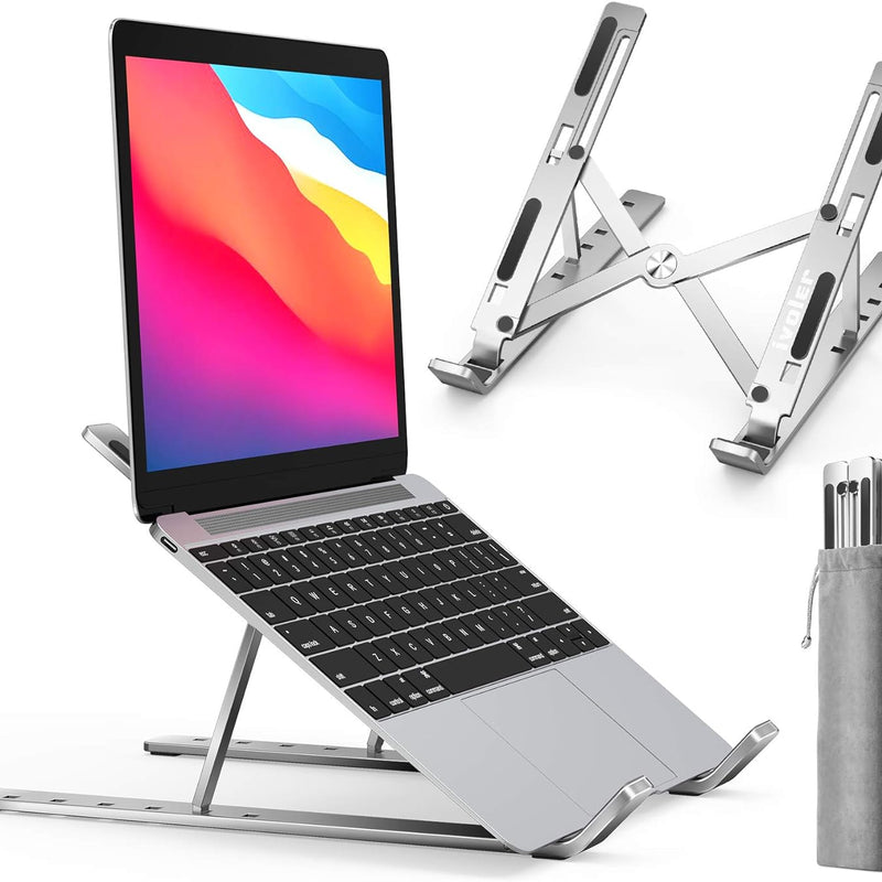 ivoler Support Ordinateur Portable, Support PC Portable Pliable à Surélever 6 Angles Réglable, Antidérapant en Aluminium Ventilé Stand Compatible avec Laptop, Tablet –Argent