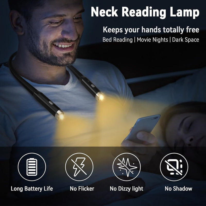 Diboniur Lampe de Lecture de Cou, Lampe lecture Rechargeable au lit, 3 Couleurs et 3 Niveaux de Luminosité Réglables, Pliable à 360°, Liseuse LED USB pour Voyager, Tricoter, Camping