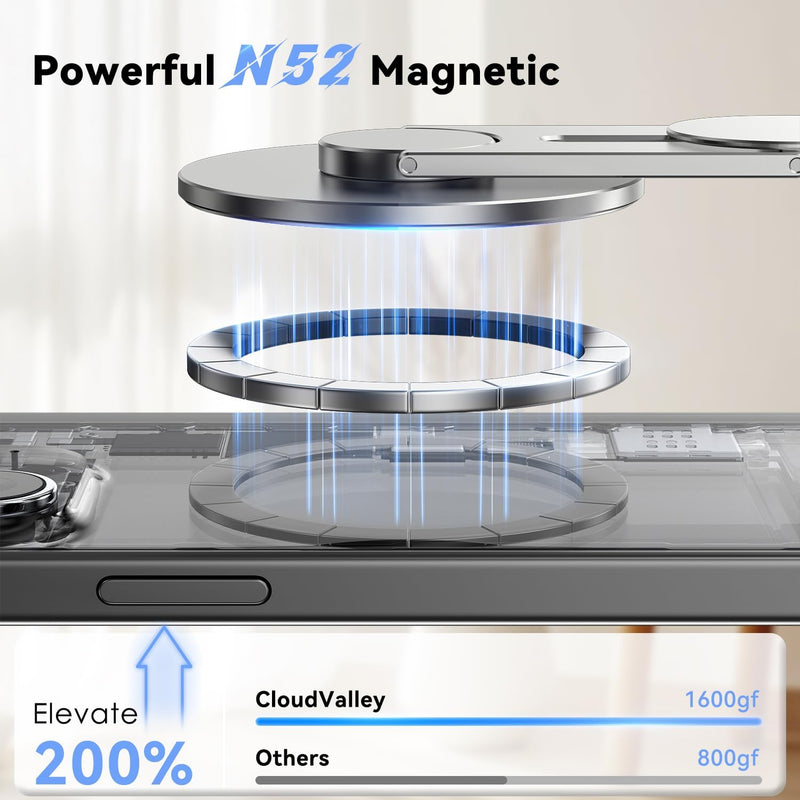 CloudValley Support Téléphone Magnétique pour Ordinateur Portable, Caméra de Continuité 3D Réglable pour iPhone Mag et Tous Les Téléphones, Holder Oliable pour Tesla, PC et Moniteur de Gym, Argent