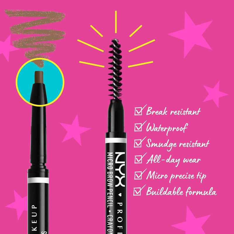 NYX Professional Makeup Eyebrow Pencil, Micro Brow Pencil, Two Sides with Automatic Pencil and Brush, Shades: Espresso