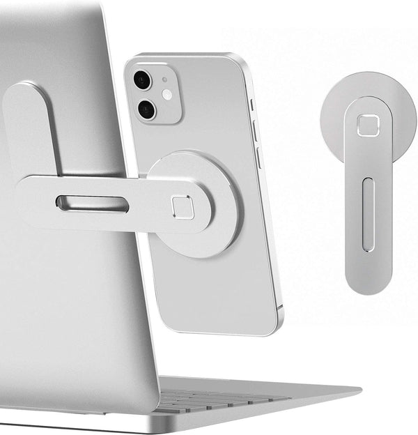 CloudValley Support Magnétique pour Ordinateur Portable, Support Latéral Réglable pour écran de Téléphone pour iPhone 15 Pro Max /14 Plus/ 13/12/ 16, d'extension Pliable pour Ordinateur, Argent