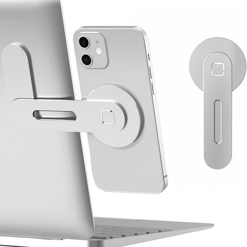 CloudValley Support Magnétique pour Ordinateur Portable, Support Latéral Réglable pour écran de Téléphone pour iPhone 15 Pro Max /14 Plus/ 13/12/ 16, d'extension Pliable pour Ordinateur, Argent