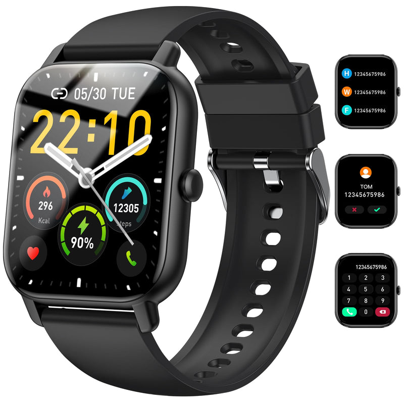 Men's Women's Smart Watch with Bluetooth Calls, 1.96 Inches Smartwatch 113+ Sports Modes IP68 with Sleep Monitor, Smart Watch with Heart Rate Pedometer for Android iOS (Black)