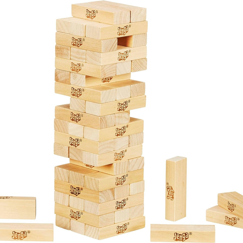 Hasbro Gaming Jenga, Jeu de société en Bois, Jeu de Voyage pour Enfant et familles, Version française, Jeux d'été, Idées Cadeaux d'anniversaire, À partir de 6 Ans