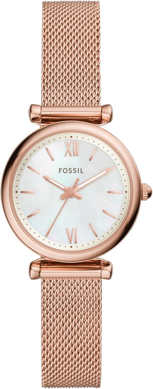 FOSSIL Montre Carlie pour Femme, Mouvement à Quartz Trois Aiguilles, Ton Or Rose, Bracelet en Acier Inoxydable