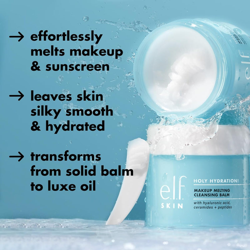 e.l.f. SKIN Holy Hydration Makeup Melting Cleansing Balm, Facial Cleanser & Makeup Remover Infused with Hyaluronic Acid to Hydrate Skin, Vegan & Cruelty Free
