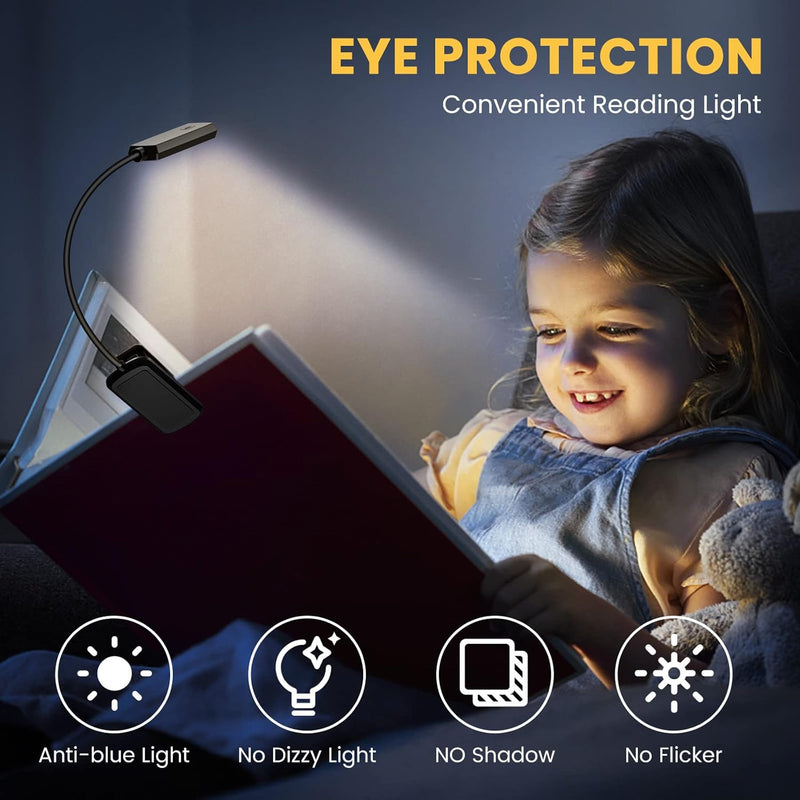 TEAMPD Lampe de Lecture,10 LEDs Liseuse Lampe Clip USB Rechargeable, 360°Cou Flexible, 3 Couleur & 100%-10% à Intensité Variable, Mini Veilleuse pour Lire au Lit,Enfant,Kindle,Voyage,Camping