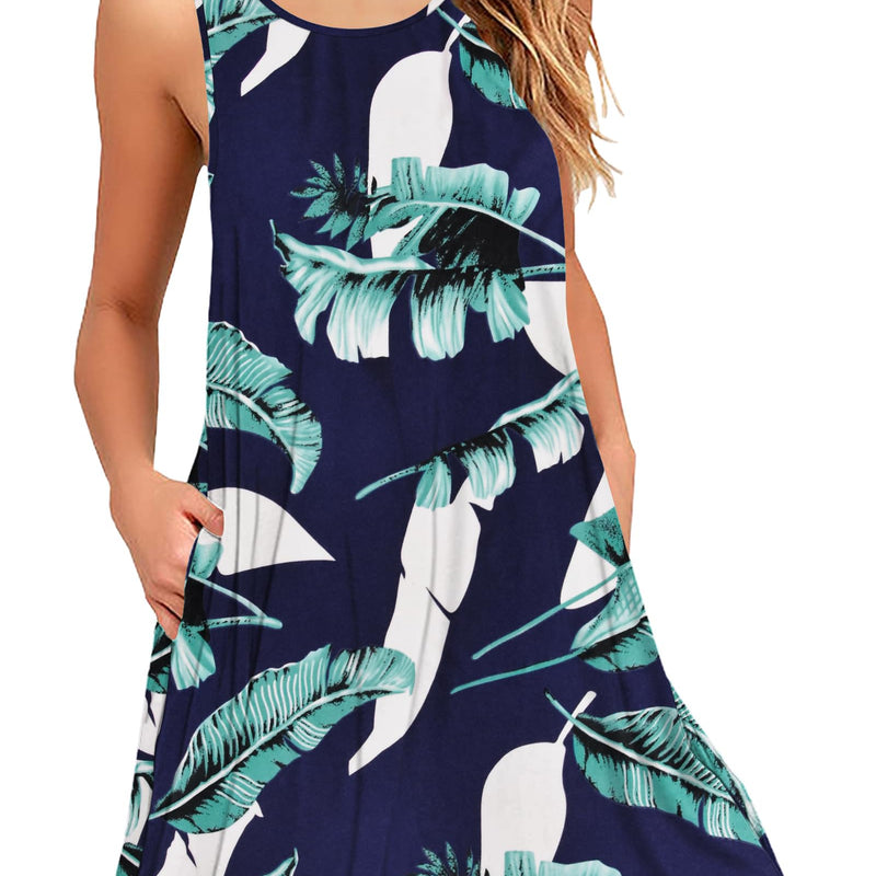 AUSELILY Robes d'été pour Femme Robe plissée sans Manches Décontractée pour Femme avec Poche