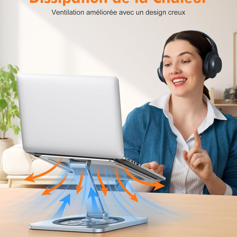 EOIWUY Support Ordinateur Portable Rotation 360°, Support PC Portable Bureau Réglable à Refroidissement Rapide, pour Travail d'Équipe Laptop Stand Ergonomique Racks Compatible avec Tous Laptops 10-16