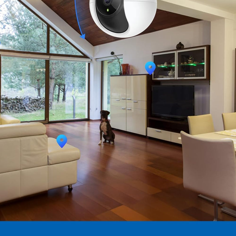 Tapo 2K(3MP) Caméra Surveillance WiFi intérieure 360° C210, Vision nocturne, Notifications en temps réel, Détection de personne, Suivi de mouvement, Télécommande, Compatible avec Alexa