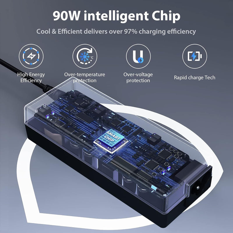 Sunydeal 90W Chargeur universel PC Portable pour Ordinateur HP ASUS Lenovo Dell Acer Toshiba Sony Fujitsu MSI Samsung JBL NUC 18.5V 19V 19.5V 20V 4.74A Max Câble d'alimentation avec 15 connecteurs