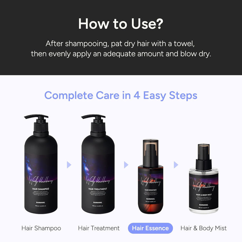 Perfumed Hair Oil & Serum – Korean Hair Essence Oil for Frizzy Hair, Shine & Damage Repair – Argan Oils & Amino Acids – Sulfate & Paraben-Free – WoodyBlackberry, 100ml / 3.38 fl oz