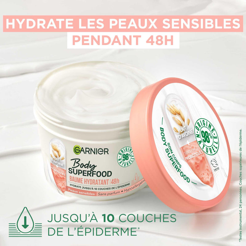 Garnier - Body Superfood - Repair Body Cream - 48H Hydration - Vegan & 97% Natural Formula - Cocoa Butter & Ceramide - For Dry Skin - 380ml