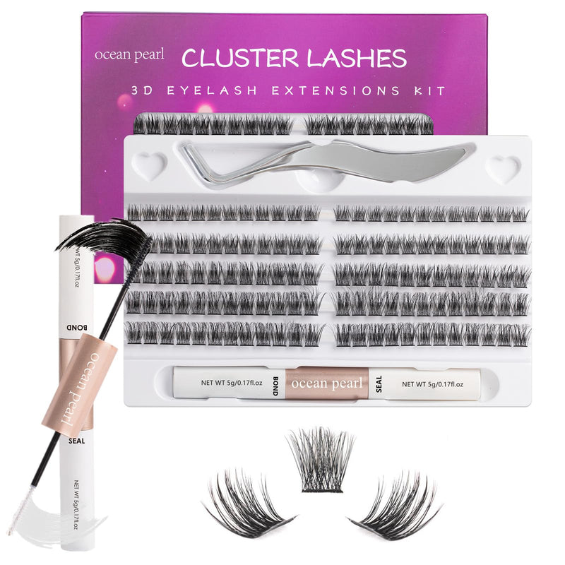 Ocean Pearl Cluster Lashes 144PCS Eyelashes 10-16mm Lash Clusters Fluffy Eyelash Extension Cluster Lashes Kit Individual Eyelash Lash Extensions Kit with Super Bond+Seal+Remover+Tweezer-DM01