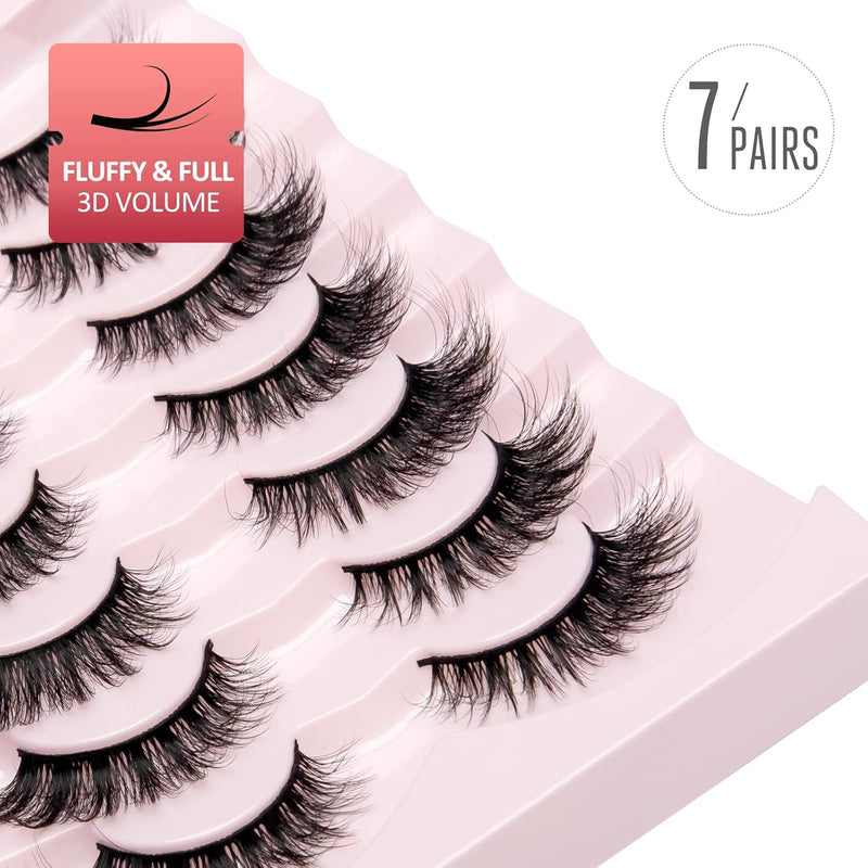 Onlyall False Lashes Cat Eye Strip False Eyelashes Fake Lash Volume Soft Faux Mink Eyelash Wispy Look Fluffy Foxeye Lash 7 Pair 16MM A04