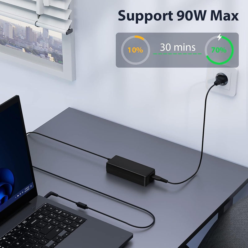 Sunydeal 90W Chargeur universel PC Portable pour Ordinateur HP ASUS Lenovo Dell Acer Toshiba Sony Fujitsu MSI Samsung JBL NUC 18.5V 19V 19.5V 20V 4.74A Max Câble d'alimentation avec 15 connecteurs