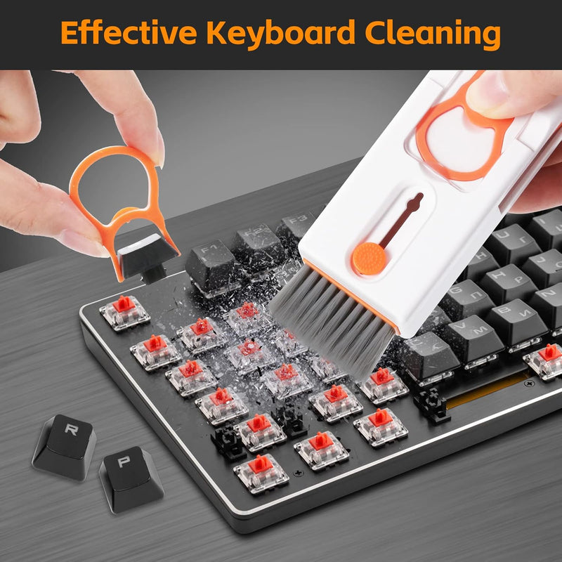 Alyvisun Keyboard Cleaning Kit, 11 in 1 Multifunctional PC Keyboard Cleaner, Keyboard Cleaner Tool Brush, for Tablets, Phones, Computers, Headphones, Orange