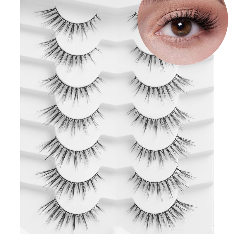Onlyall False Lashes Cat Eye Strip False Eyelashes Fake Lash Volume Soft Faux Mink Eyelash Wispy Look Fluffy Foxeye Lash 7 Pair 16MM A04
